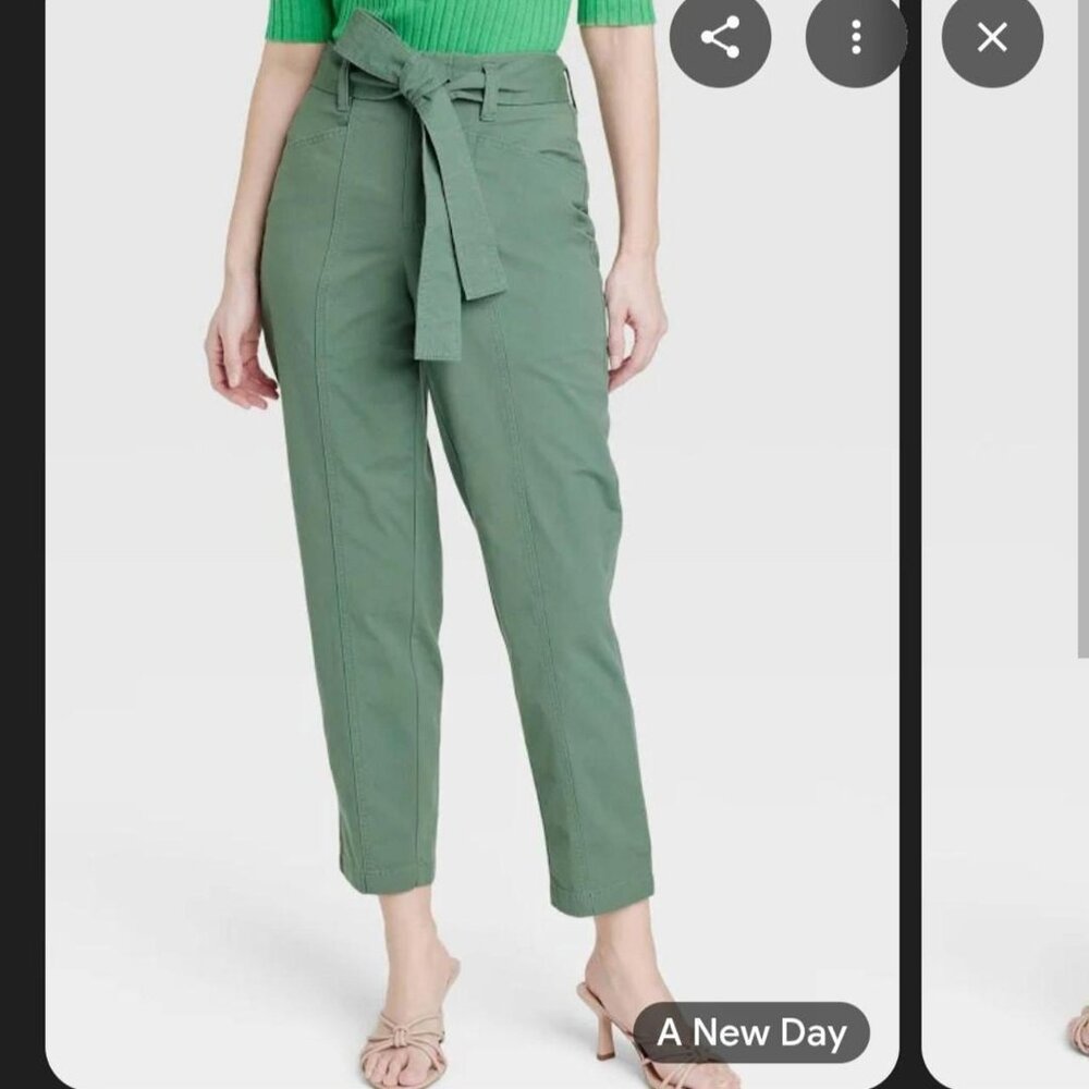 Women's High-Rise Tapered Ankle Tie Front Pants A New Day Green Size 10